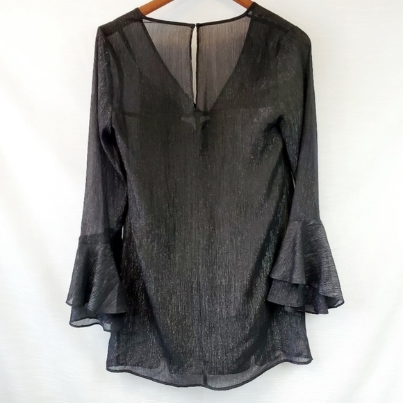 BCBGeneration Metallic Shift Dress with Long Bell Sleeves & Keyhole Back Size XS - Picture 4 of 10